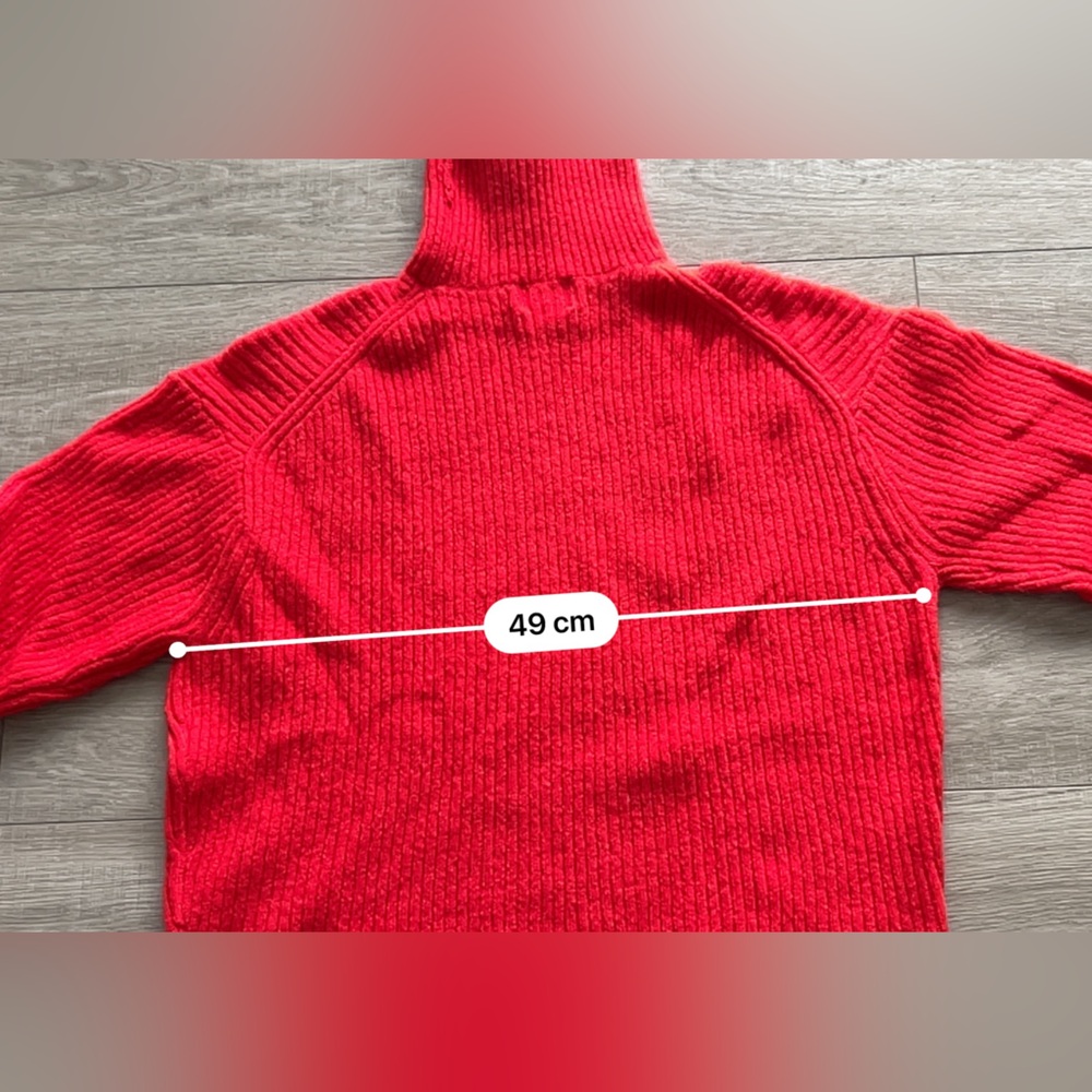 H&M Bright Red Ribbed Turtleneck Cropped Sweater S - Picture 5 of 7